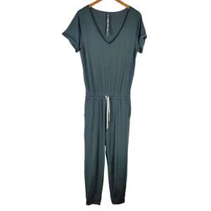 VUORI All Day Short Sleeve Jumpsuit Womens L Heather Blue Gray DreamKnit Pockets